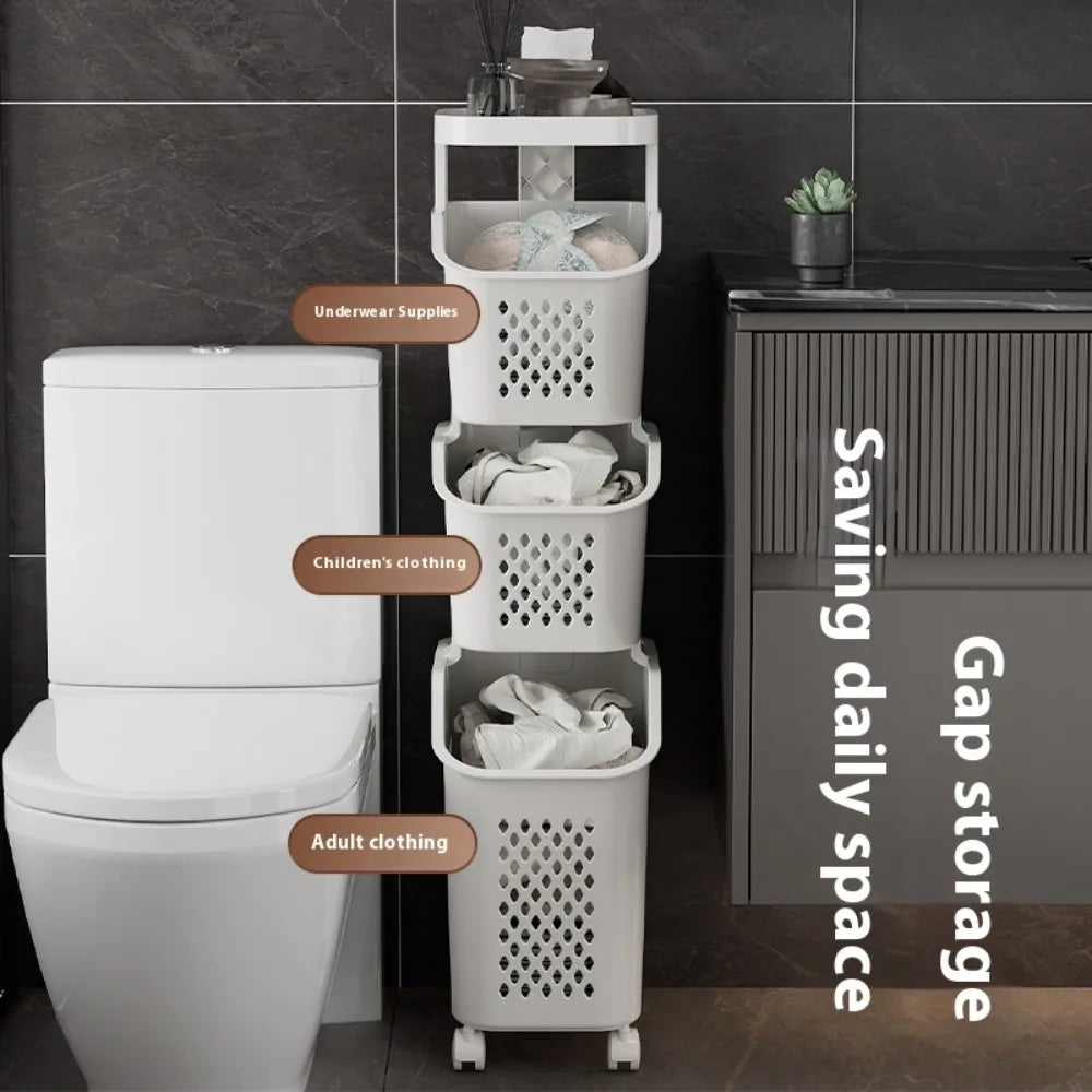 Multilayer Laundry Storage Basket Wheels Pp Plastic Laundry Baskets With Wheel Household Sundries Bathroom Toilet Storage Rack
