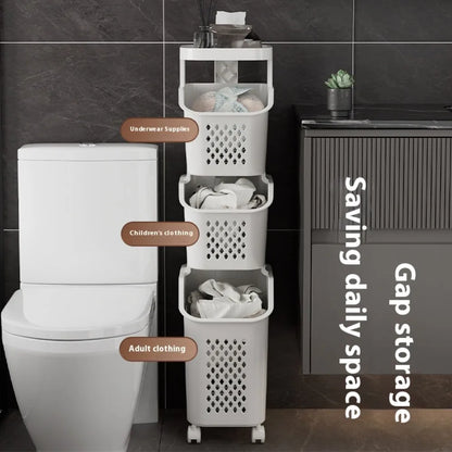 Multilayer Laundry Storage Basket Wheels Pp Plastic Laundry Baskets With Wheel Household Sundries Bathroom Toilet Storage Rack