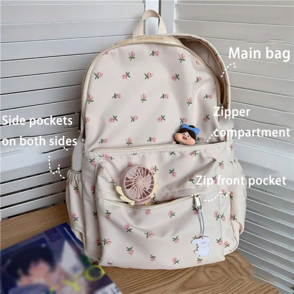 White Print Backpack Large-capacity Student Schoolbag Girl Cool High School Student Schoolbag Backpack Travel Bag