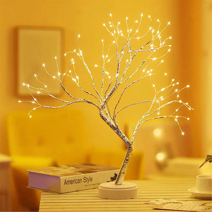 LED Tree Lights Artificial Decorative Fairy Light Battery Operated Tabletop Bonsai Lamp for Party Holiday Camping Summer Decor