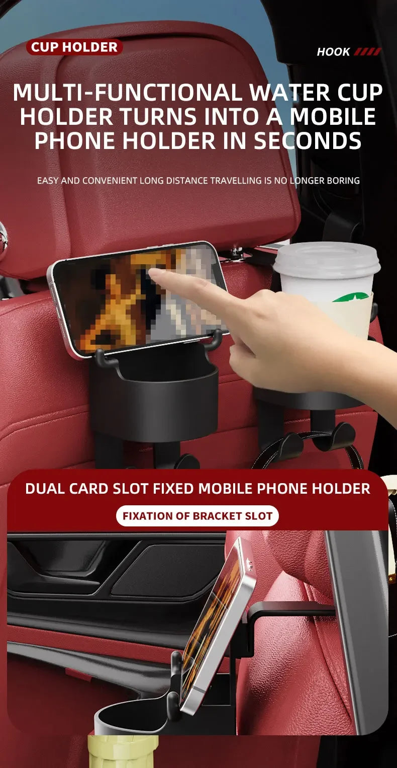 2Pcs Car Seat Headrest Hook Hanger Storage Organizer Universal with Cup Holder for Handbag Fit Universal Vehicle Car Accessories