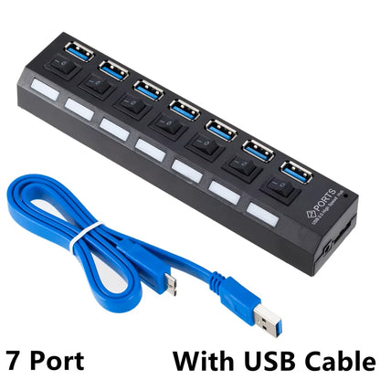 USB 3.0 Hub USB HUB Splitter Multi USB 3.0 Hub Multiple 4/7 Port Hub Splitter With Power Adapter Computer Accessories Hub For PC