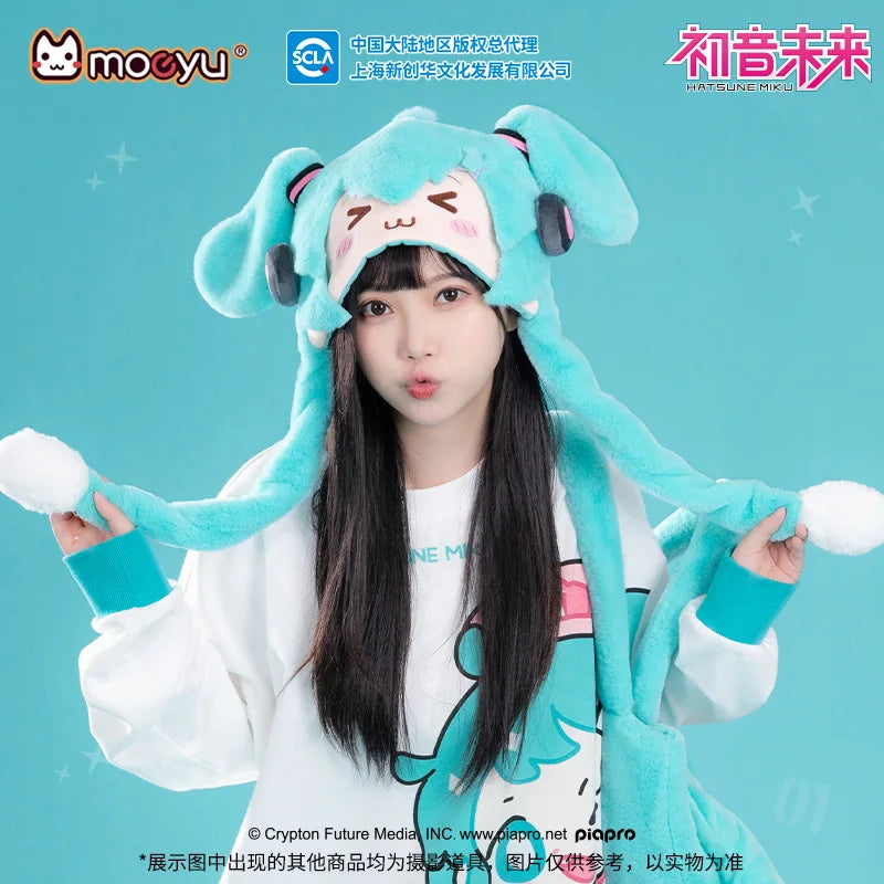 Original Moeyu Miku Hat for Women Men Cap Plush Ears Move Cartoon Hats Autumn Winter Warm Hatsune Vocaloid Cosplay Caps