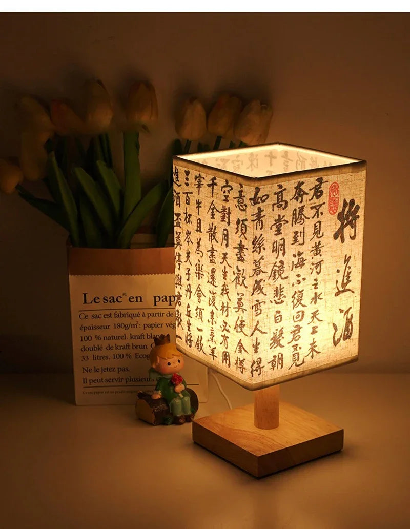 LED  Decoration Table Lamps Simple Chinese Style Dimmable Plug Night Light Fabric Lampshade Square Bedroom Bedside Desk Lights