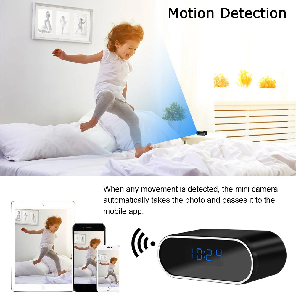 Full HD Digital Clocks Cameras Night Vision App Wifi Remote Monitoring Motion Detection Auto Loop Recording Mini Home Camcorder