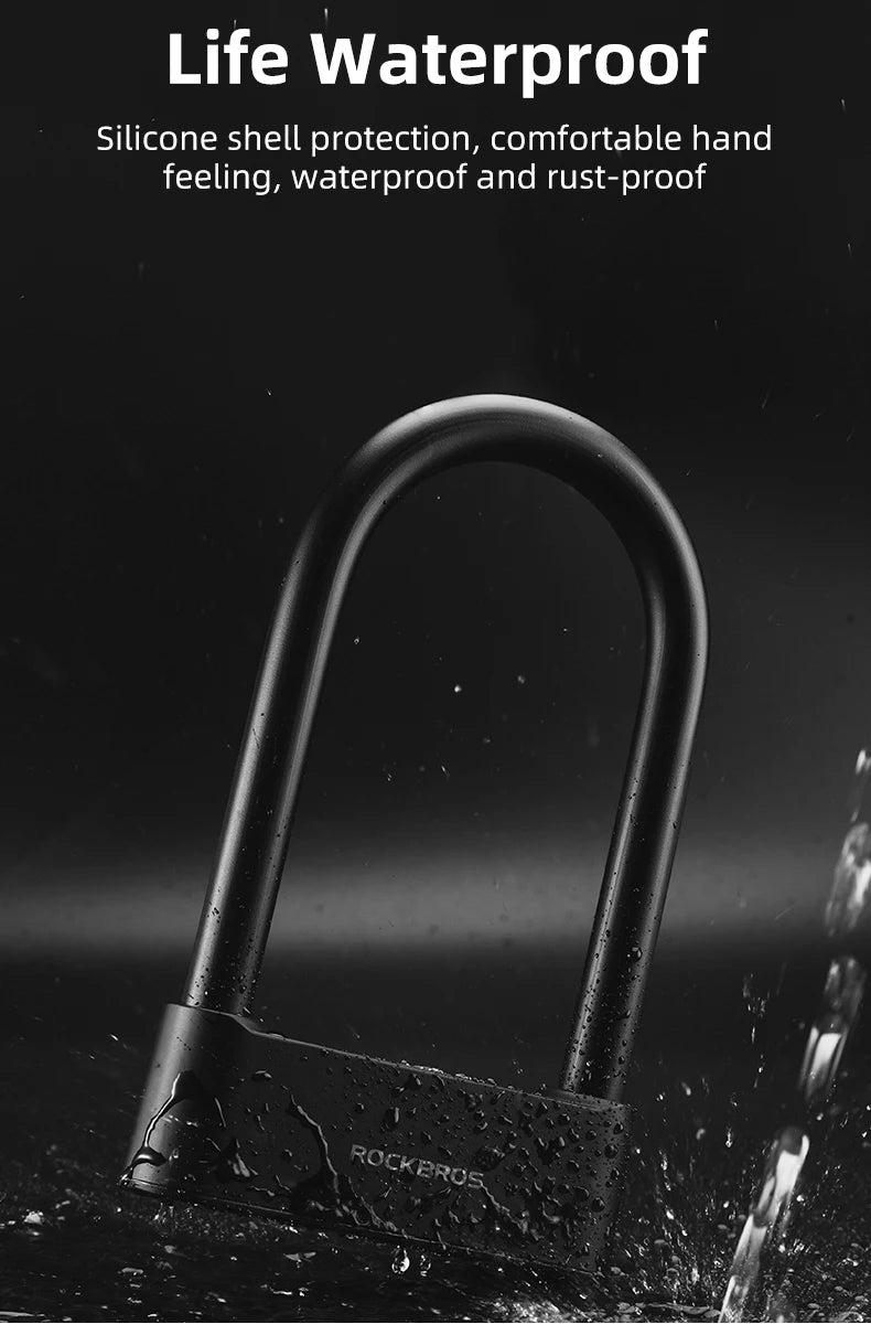 ROCKBROS Bicycle Smart Lock Bluetooth Fingerprint Unlock Waterproof High Strength Steel Alloy Anti-theft U-Lock Bike Accessories