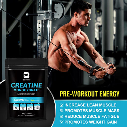 BEWORTHS 300g Creatine Monohydrate Fitness Supplements Build Muscles Muscle Endurance, Non-GMO, Gluten-Free