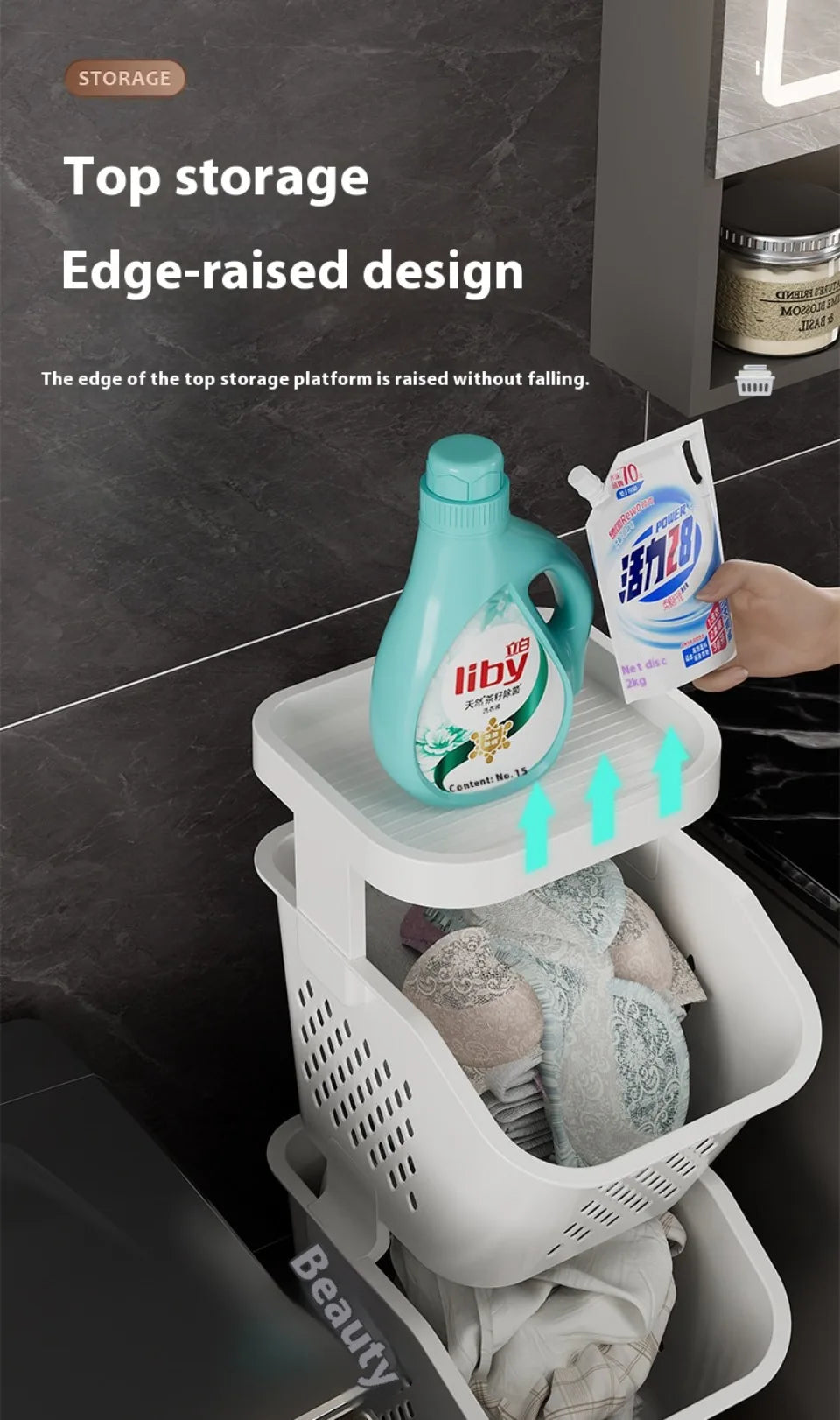 Multilayer Laundry Storage Basket Wheels Pp Plastic Laundry Baskets With Wheel Household Sundries Bathroom Toilet Storage Rack