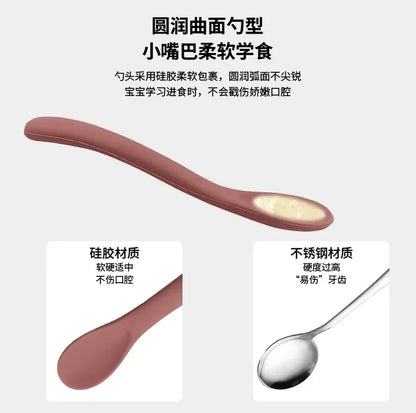 Silicone Baby Learn To Eat Spoon Small Curved Spoon Soft Rubber Feeding Silicone Cutlery Baby Training Spoon