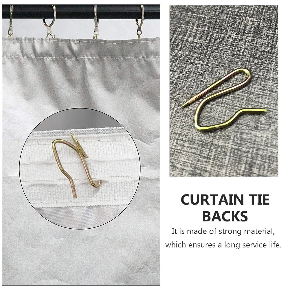 50pcs Metal Curtain Hooks for Drapes- Shaped Drapery Hook for Window Curtain Door Curtain Shower Curtain Golden