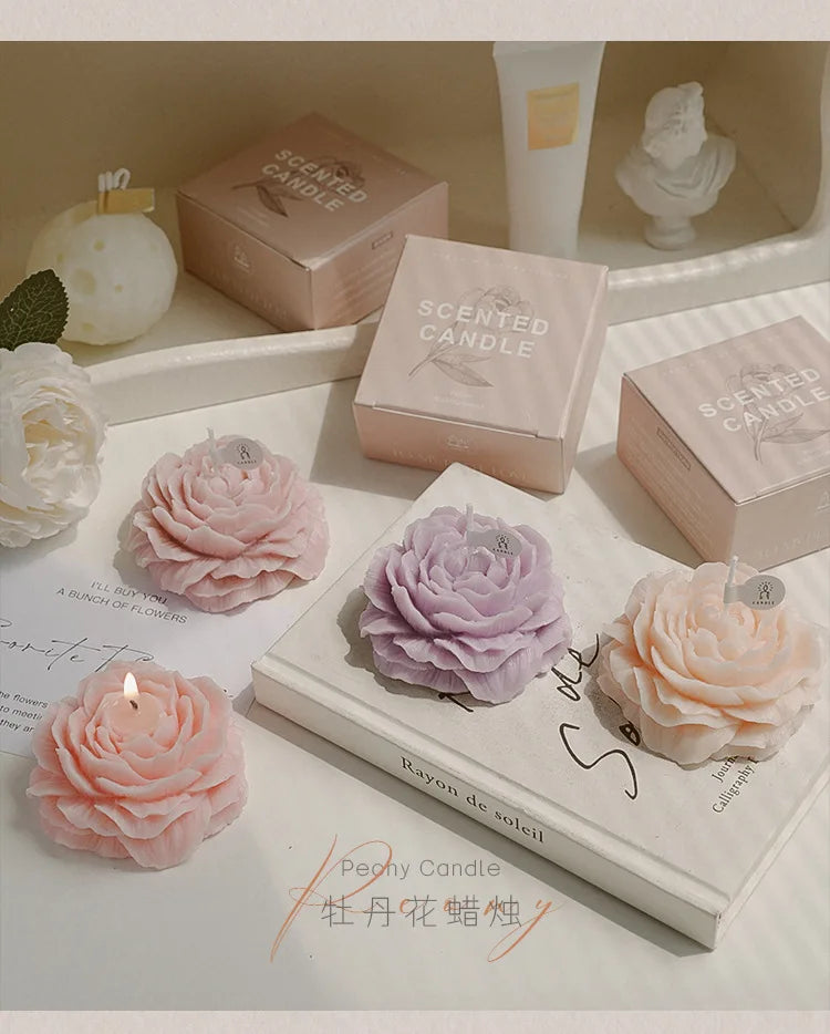 Peony Scented Candles, Handmade DIY Mini Floral Candles for Valentine's Day Gifts