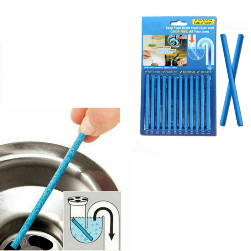 12Pc 10cm Solid Sani Sticks Oil Decontamination Kitchen Toilet Bathtub Drain Cleaner Sewer Pipe Eliminate Odor Clog Cleaning Rod