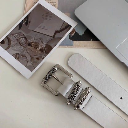 New retro Female Subculture Belt Punk Decorated Jeans Belt Personality Belt White Belt