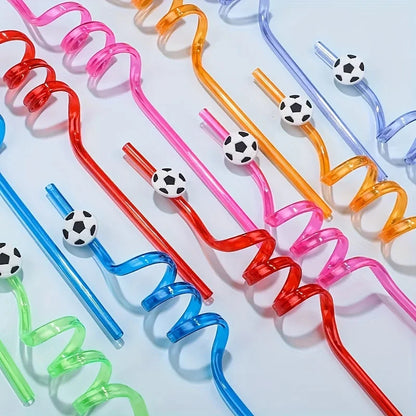 8Pcs Reusable Soccer Party Straws for Soccer Party Favors, Soccer Themed Party Decorations for Sports Party Supplies for Kids ﻿