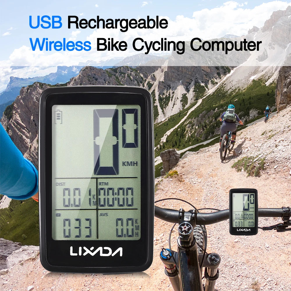 Lixada USB Rechargeable Wireless Bike Cycle Computer Bicycle Speedometer Odometer with Computer Mount Holder Computer