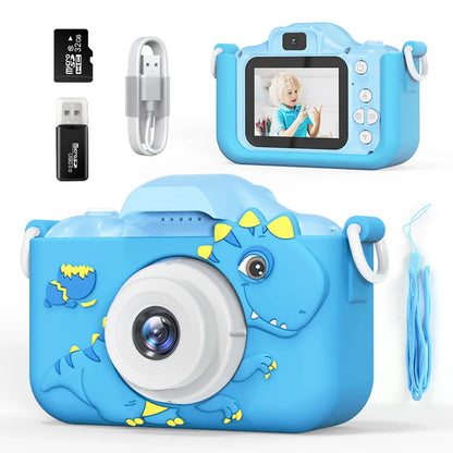 Cartoon Dinosaur Kids Camera Mini Digital Video Cameras for Toddler Girls Boys Aged 3-14 Children Selfie Camera Brithday Gifts