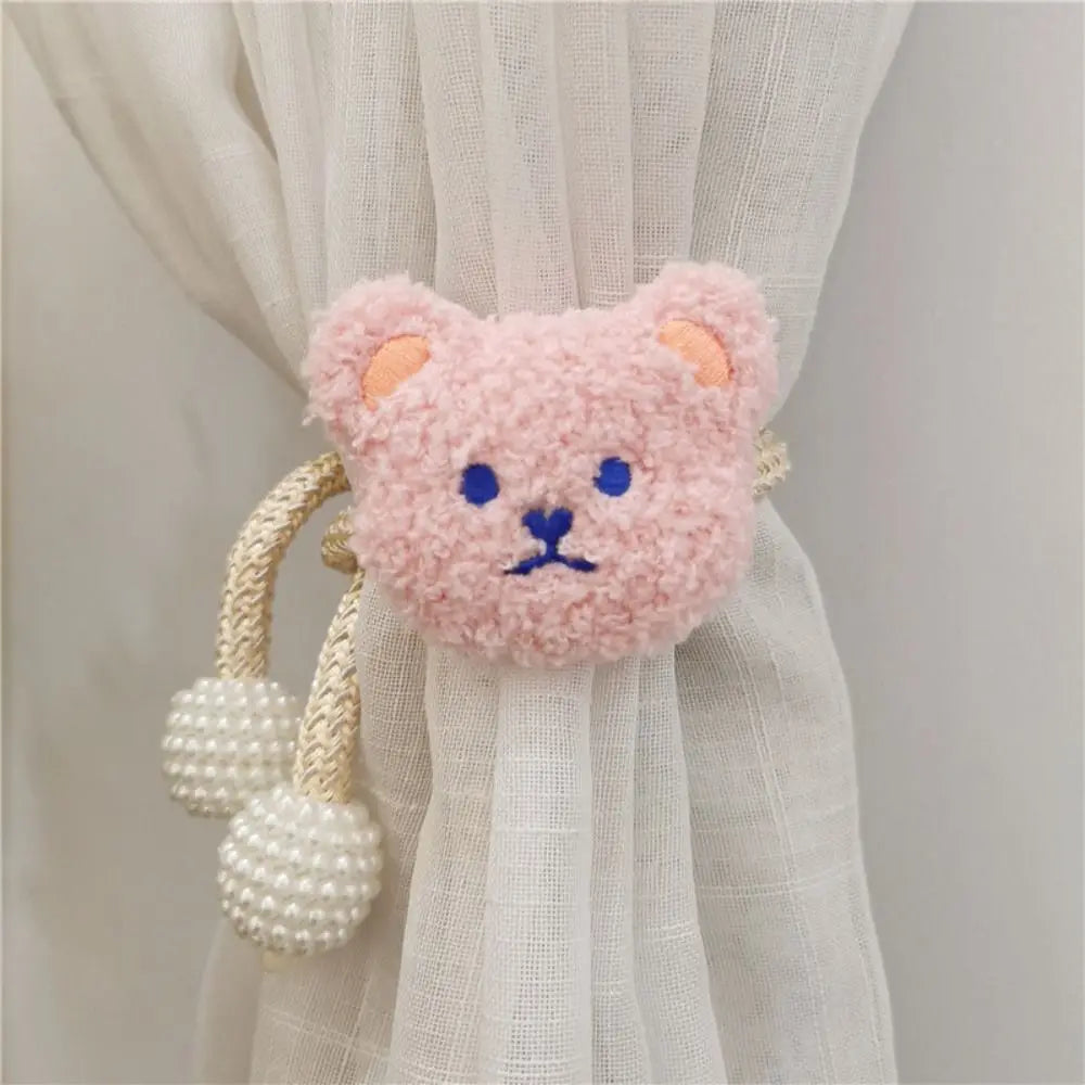 2Pcs Ins Cartoon Bear Curtain Cute Plush Window Curtain Buckles 3D Decorative Bear Curtain Tieback Curtain Accessories