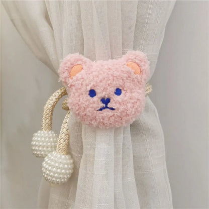 2Pcs Ins Cartoon Bear Curtain Cute Plush Window Curtain Buckles 3D Decorative Bear Curtain Tieback Curtain Accessories
