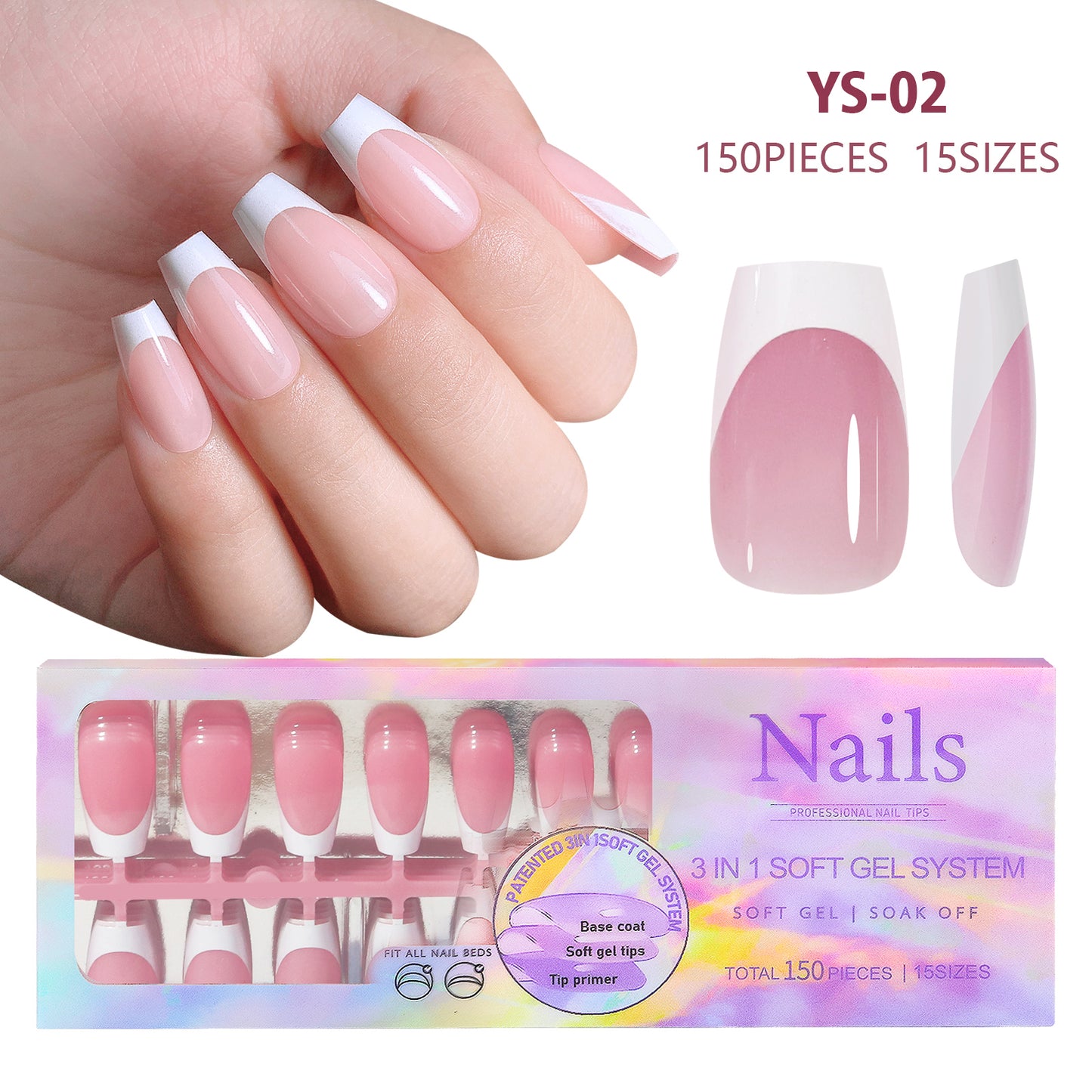 150pcs Nude White Fake Nails Need Adhesive Glue Glitter Press on Nails Women Wearable Nail Art Stickers Full Finished False Nail