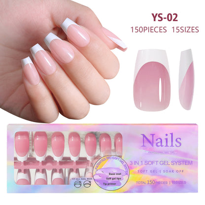 150pcs Nude White Fake Nails Need Adhesive Glue Glitter Press on Nails Women Wearable Nail Art Stickers Full Finished False Nail