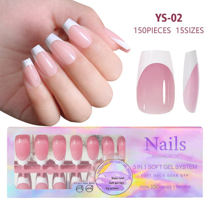150pcs Nude White Fake Nails Need Adhesive Glue Glitter Press on Nails Women Wearable Nail Art Stickers Full Finished False Nail