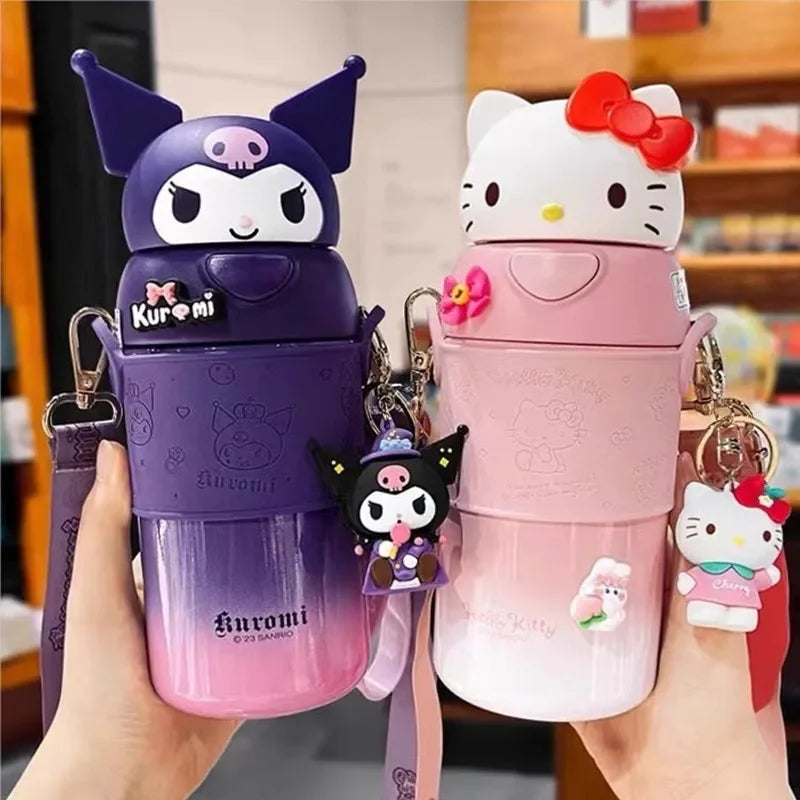 560ml Sanrio Kuromi Stainless Steel 316 Thermos Kawaii Hello Kitty Cinnamoroll Melody Kids Vacuum Flask Water Bottle Tumbler
