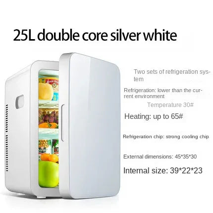 Mini Fridge 25L Dual-Core Compact Refrigerator For Car Portable AC/DC Small Cooler And Warmer With Digital Temperature Control