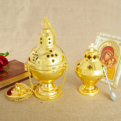 HT Church Supplier High Polished Gold Plated Hanging Incense Burner Orthodox Censer Church Home Decoration Catholic Chalice