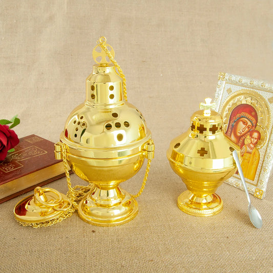 HT Church Supplier High Polished Gold Plated Hanging Incense Burner Orthodox Censer Church Home Decoration Catholic Chalice