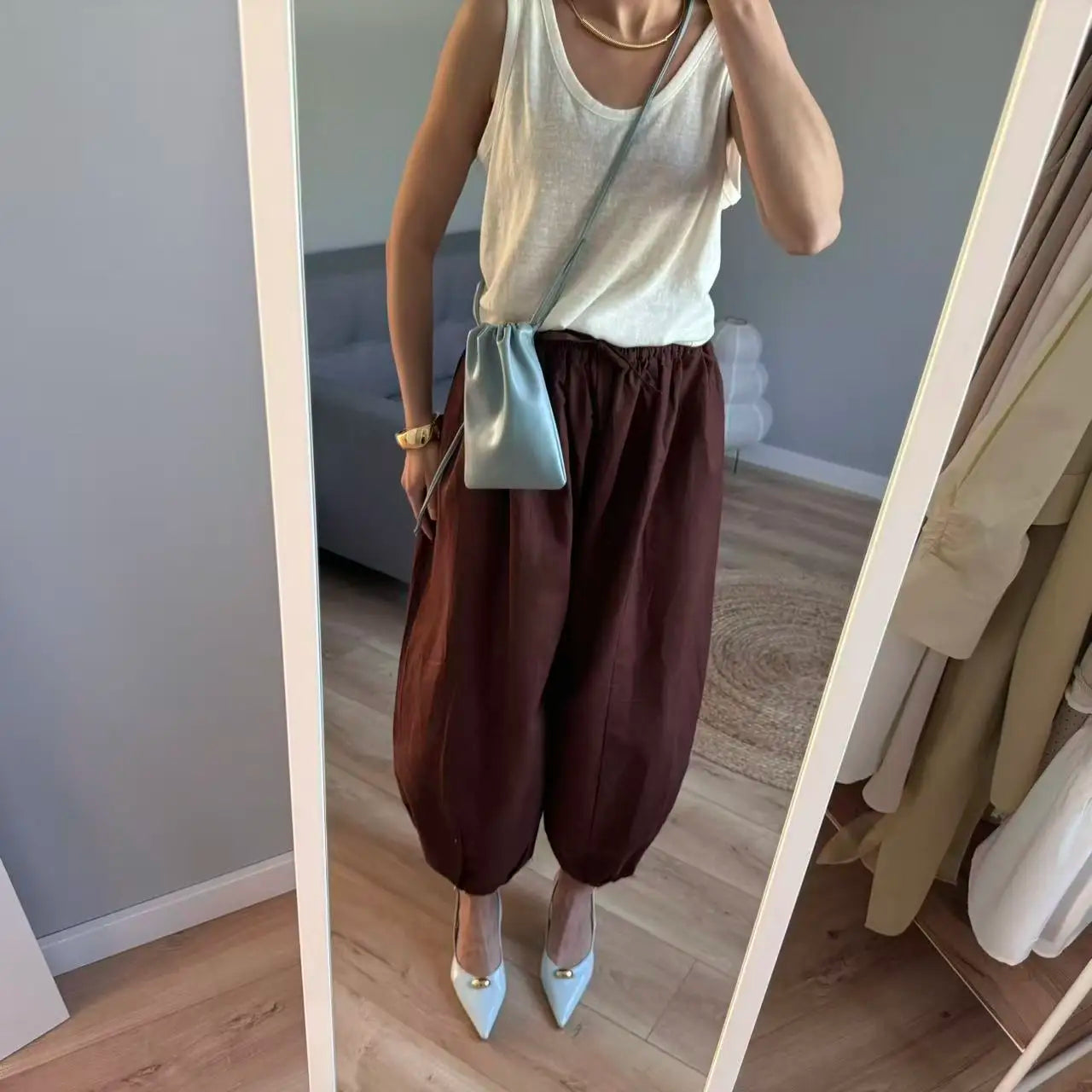 2025 Summer Trendy Linen Cotton Palazzo pants Women Bloomers Trousers