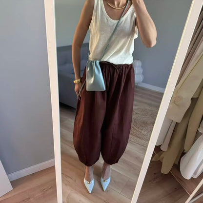 2025 Summer Trendy Linen Cotton Palazzo pants Women Bloomers Trousers
