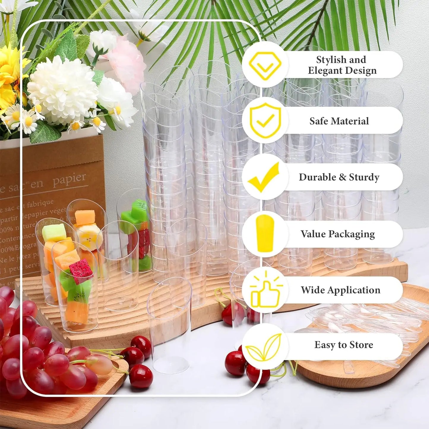 40PCS 80ml Plastic Pudding Cups Ice-Cream Mousse Dessert Picnic Party Packing Dessert Cups Christmas Supplies Matching spoon