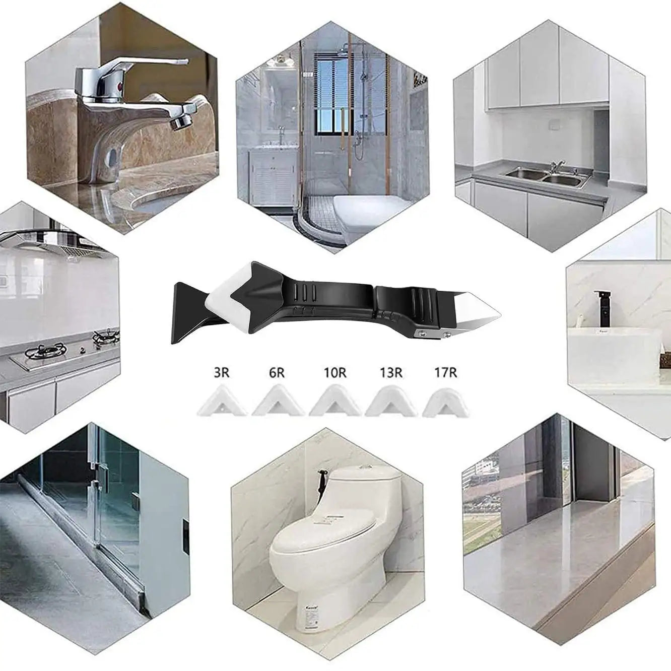 Silicone Caulking Tool 5 in 1 Multi-function Scraper Tool Grout and Caulk Removal Tool for Bathroom Kitchen Floor Window Sink