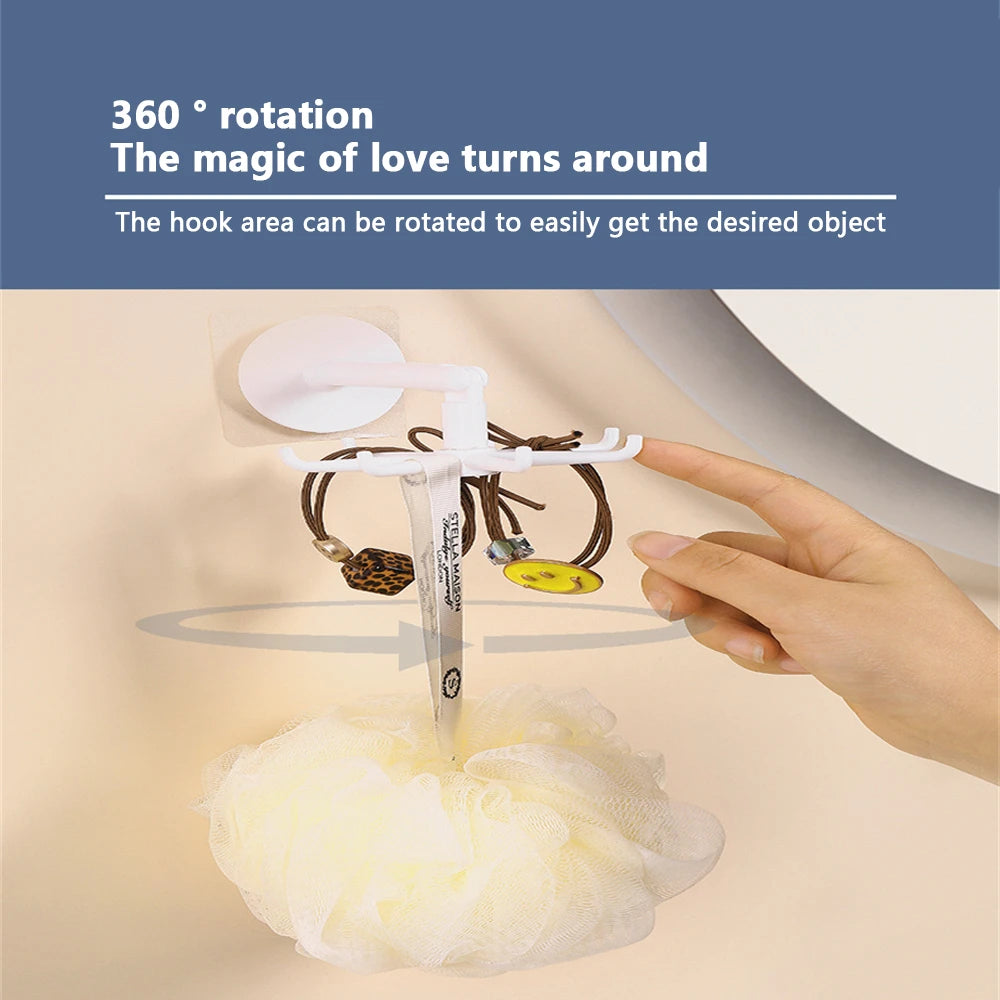 Upgraded Multi-function Rotatable 7-claw Hook 360 ° Seamless Punch Free Hook Kitchen Storage Hook Self Adhesive Bath Hooks