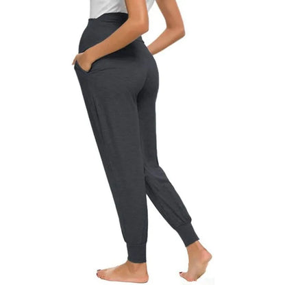 Spring Autumn Maternity Women's Casual Pants Solid High Waist Strechy Lounge Trousers For Pregnant Women Joggers With Pockets