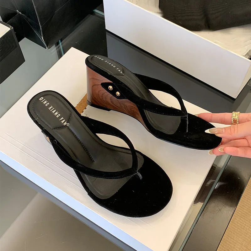 Female Flip flops Footwear Ladies Wedges Slippers Shoes New In 2025 Fashion Round Toe Women Heeled Sandals Slippers Shoes