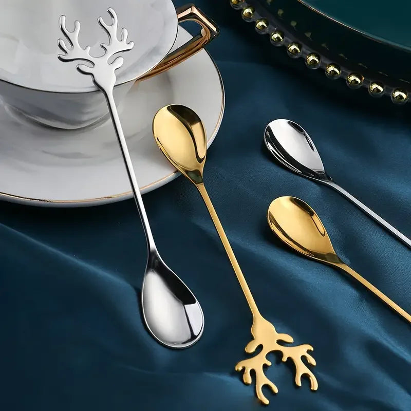 4/8pcsStainless steel elk spoon Home dessert spoon coffee spoon tea spoon Christmas elk design exquisite tableware