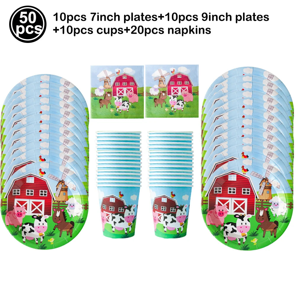 Farm House Fun Barnyard Animals Party Supplies Paper Plates Napkins CUps Farm Animals Birthday Party Decoration