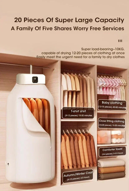 Mini Portable Foldable Electric Dryer with Intelligent Timer Fast Drying Household Cabinet Compact Travel Drying Bag Included