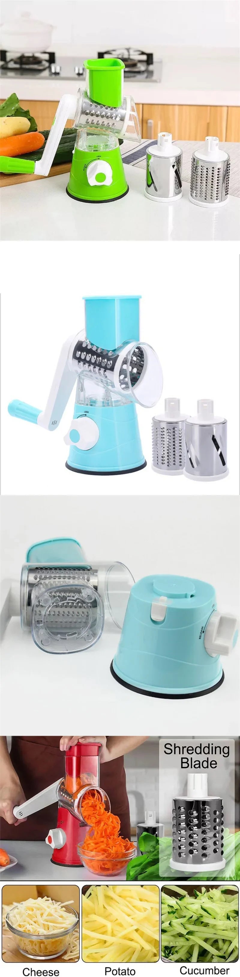 Vegetable Slicer Manual Kitchen Accessories Vegetable Chopper 3 in 1 Round Grater Cutter Potato Spiralizer Home Kitchen Gadgets