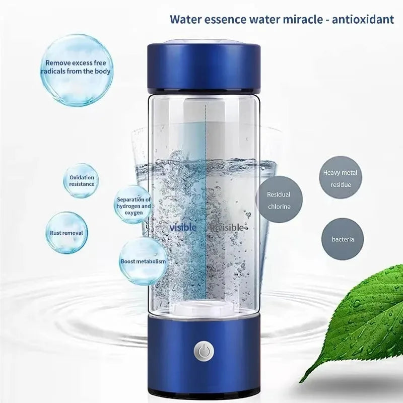 Hydrogen Water Bottle, Portable Hydrogen Water Ionizer Machine Generator Rechargeable Hydrogen Rich Water Glass Health Cup