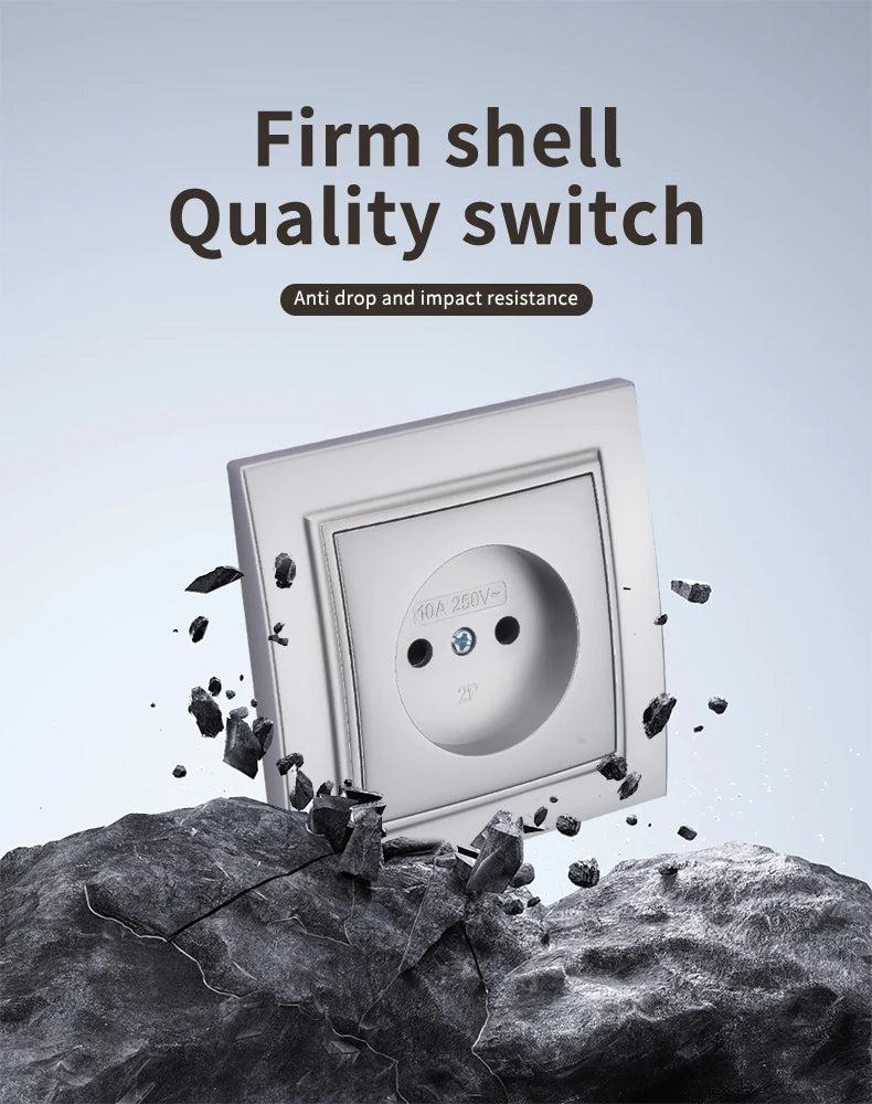 Silvery Electrical Outlets Power Sockets 250V EU Standard Wall Embedded Flame Retardant AC Not Ground Plugs Socket Paint Plastic
