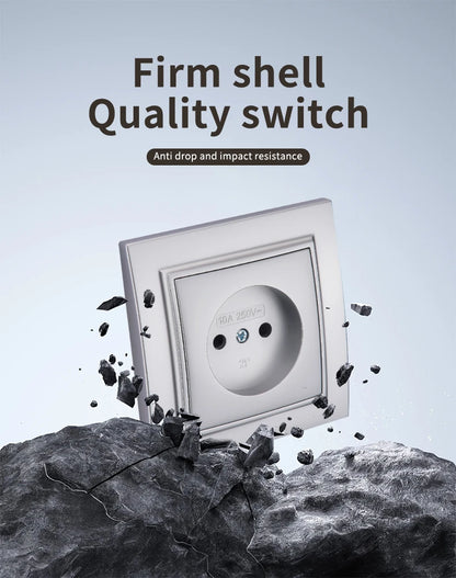 Silvery Electrical Outlets Power Sockets 250V EU Standard Wall Embedded Flame Retardant AC Not Ground Plugs Socket Paint Plastic
