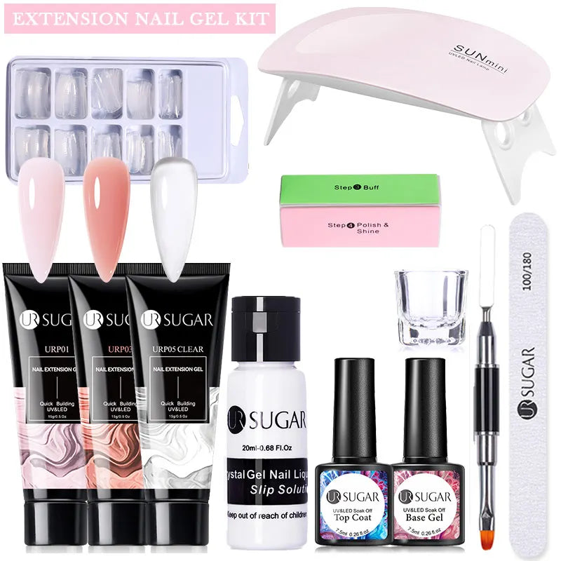 UR SUGAR Acrylic UV Gel Extension Nail Gel Kit Nude Glitter Color Fast Building Gel Nail Polish All For Manicure Nail Art Design