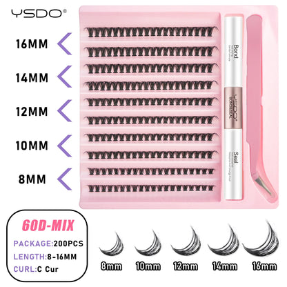 DIY Lash Extension Kit Lash Individual Lashes Clusters8-16mm With Waterproof Lash Bond And Seal Eyelash Tweezers Lash Kit