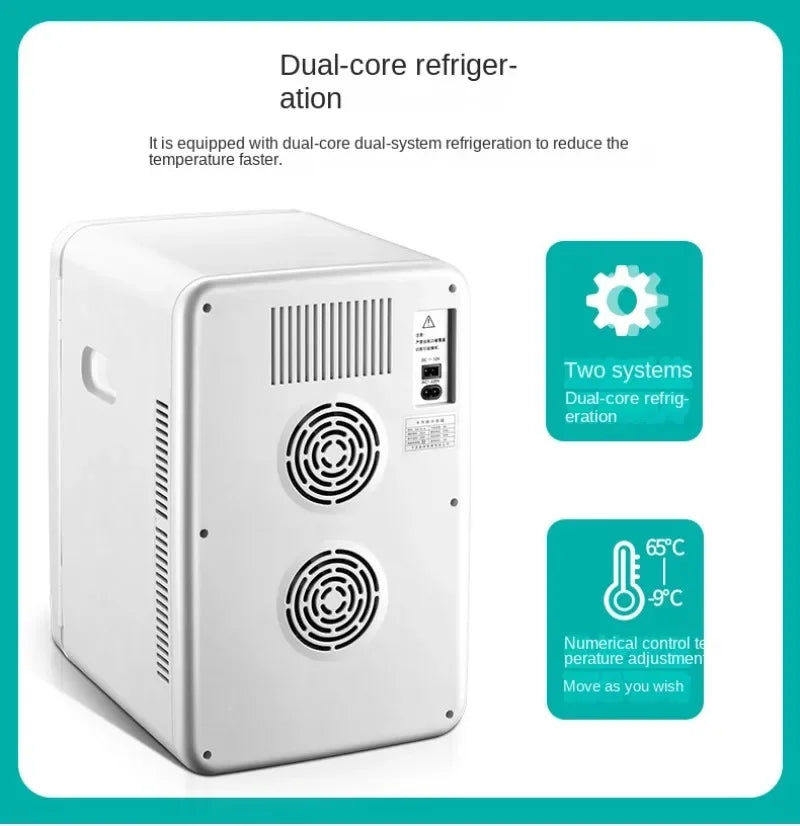 Mini Fridge 25L Dual-Core Compact Refrigerator For Car Portable AC/DC Small Cooler And Warmer With Digital Temperature Control