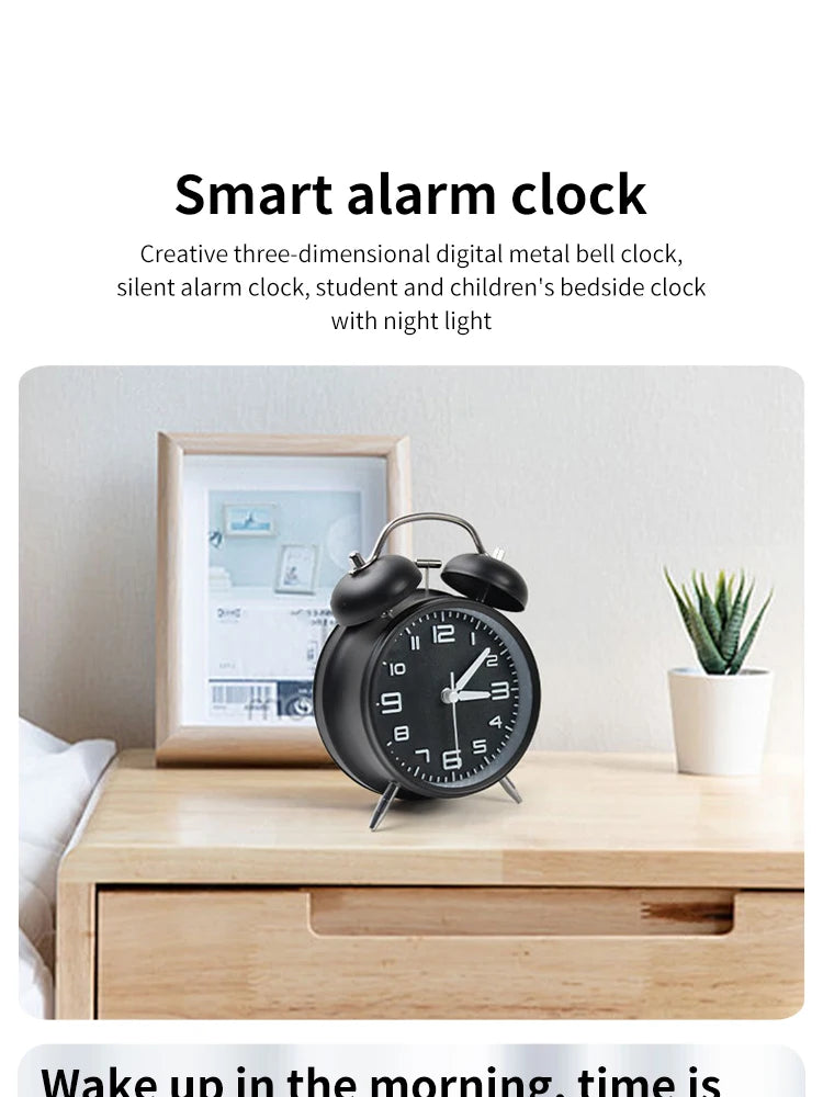 Smart Alarm Clock Metal Ringing Alarm Clock Student Kids Alarm Clock Bedside Alarm Clock Home Bedroom Decoration Clock
