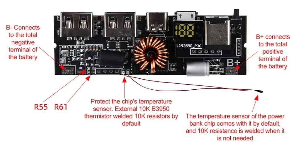 3S/4S/5S Bidirectional PD Power Bank Module – 6 Port 65W~100W Fast Charge DIY Mobile Power Motherboard Kit