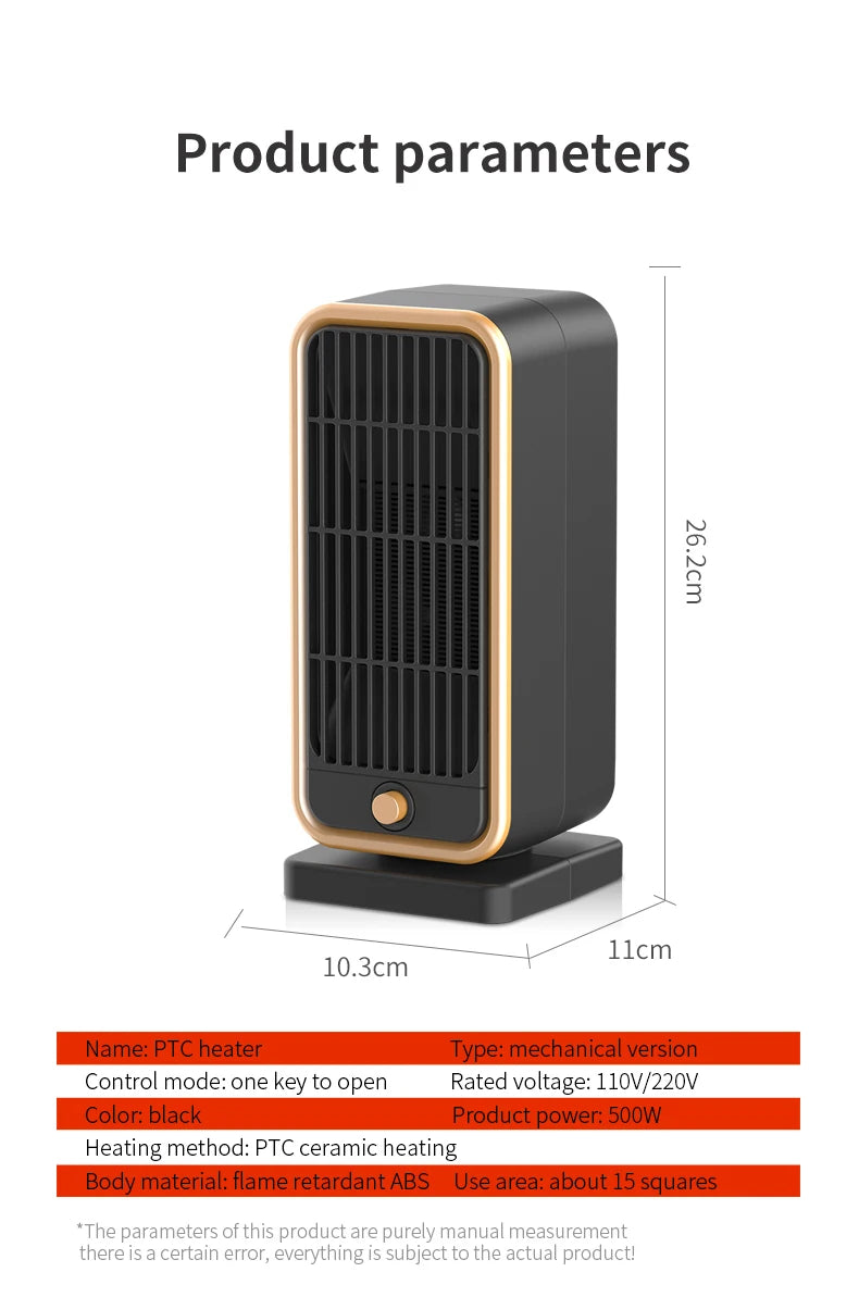 Electric Home Heater 500W/220V PTC Ceramic Electric Heaters for Room Sheet Portable House Heating Foot Hand Warmer
