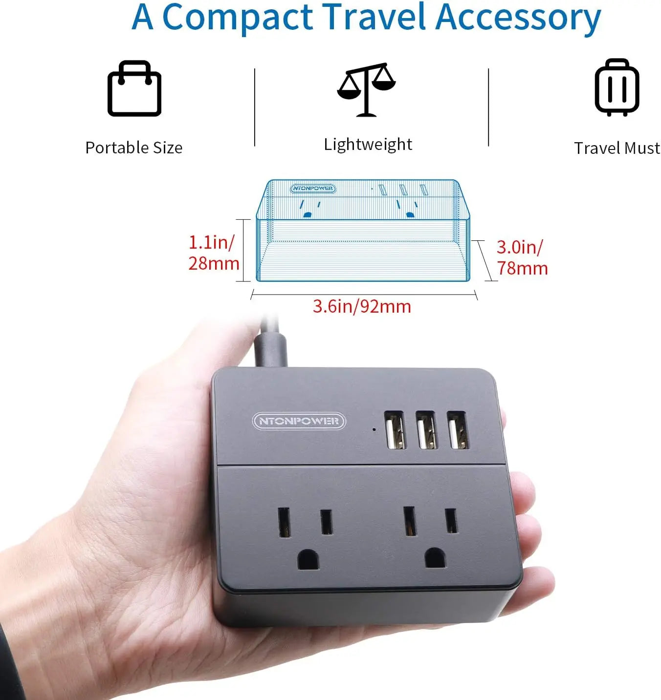 Power Strip US Plug 2 Outlets With 3USB Ports 15FT Extra-long Extension Cord（1.5/3/4.6 Meter）Smart USB Charger for Travel/Home